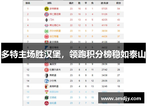 多特主场胜汉堡，领跑积分榜稳如泰山